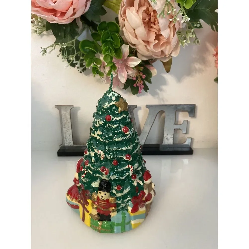 Christmas Tree with Toys & Presents Wax Candle Vintage 1960's Holiday Gift‎ EUC